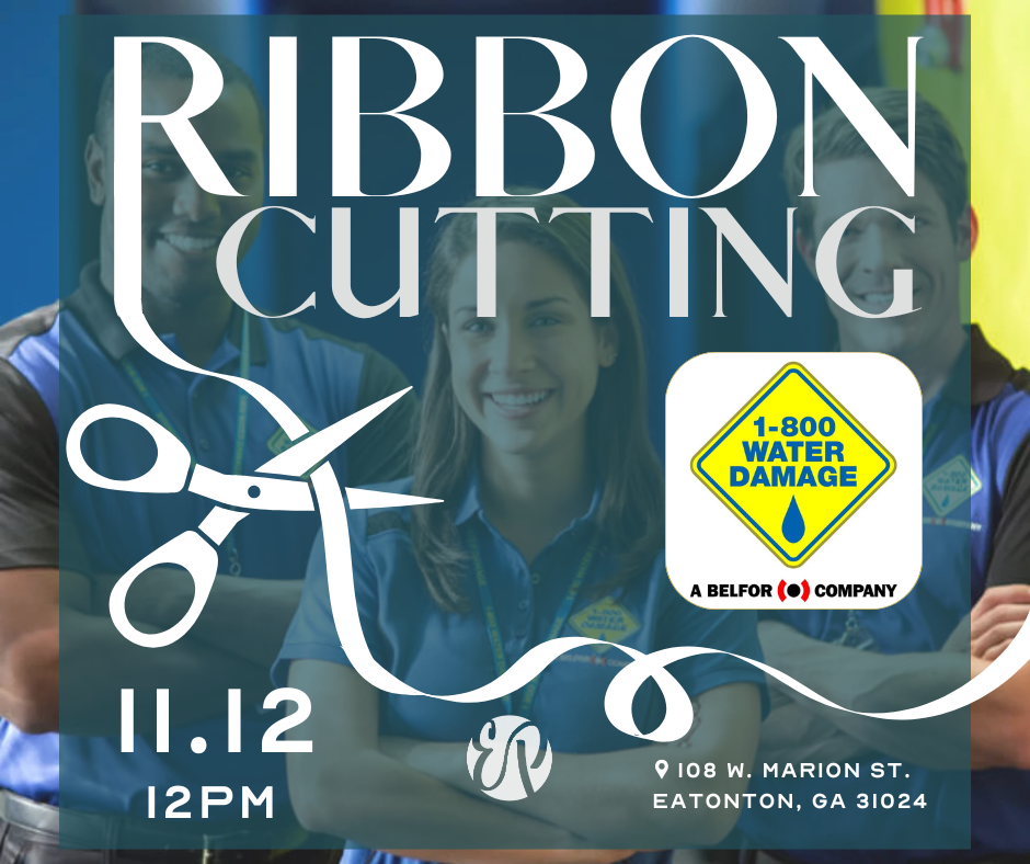 Ribbon cutting event for 1-800 Water Damage on 11.12 at 12 PM, 108 W. Marion St., Eatonton, GA.